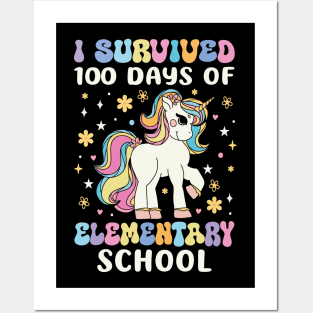 I Survived 100 Days of Elementary School Groovy Unicorn Posters and Art